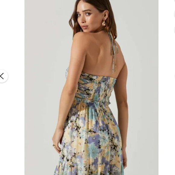 NWT ASTR The Label Small Rozina Blue Green Floral Cutout Halter Maxi Dress - Picture 3 of 16